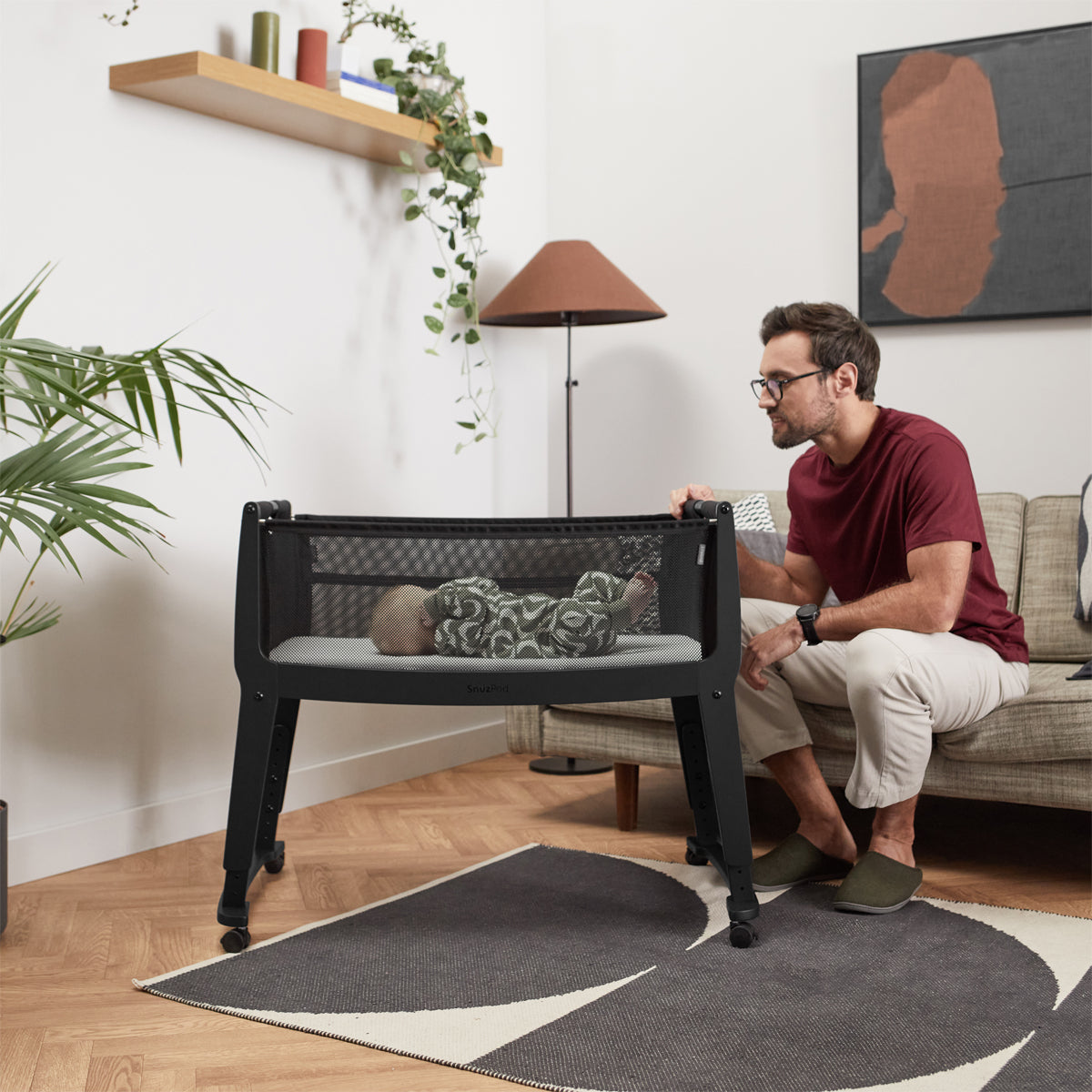 SnuzPod Studio Bedside Crib with mattress - Brooklyn Graphite