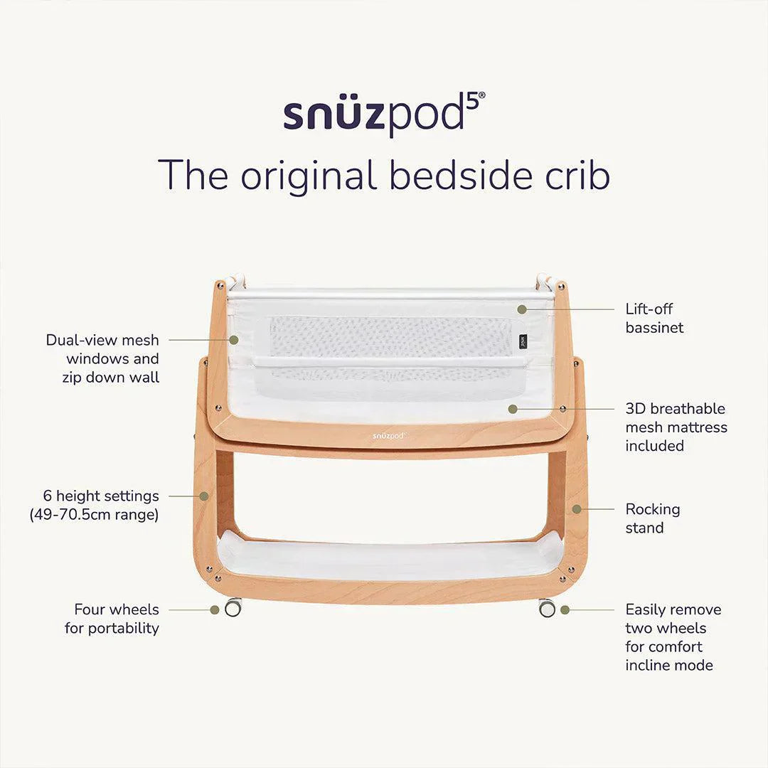 SnuzPod5 Bedside Crib - White