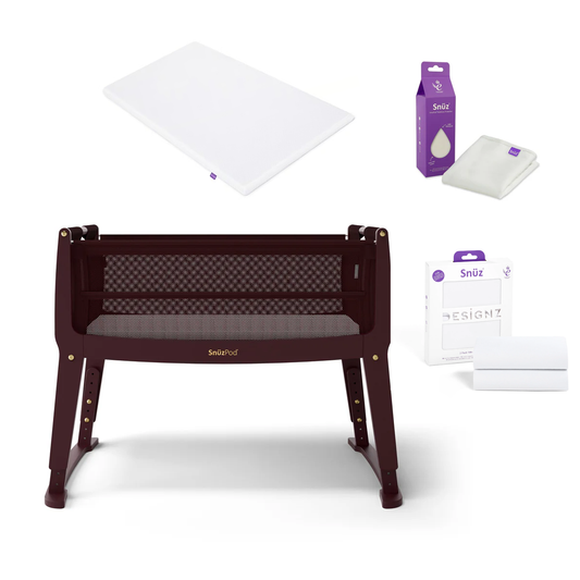 SnuzPod Studio Bedside Crib Bundle - Rome Burgundy